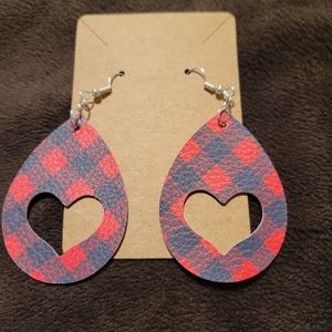 Double Side Love Heart Hollowed Teardrop Faux Leather Earrings